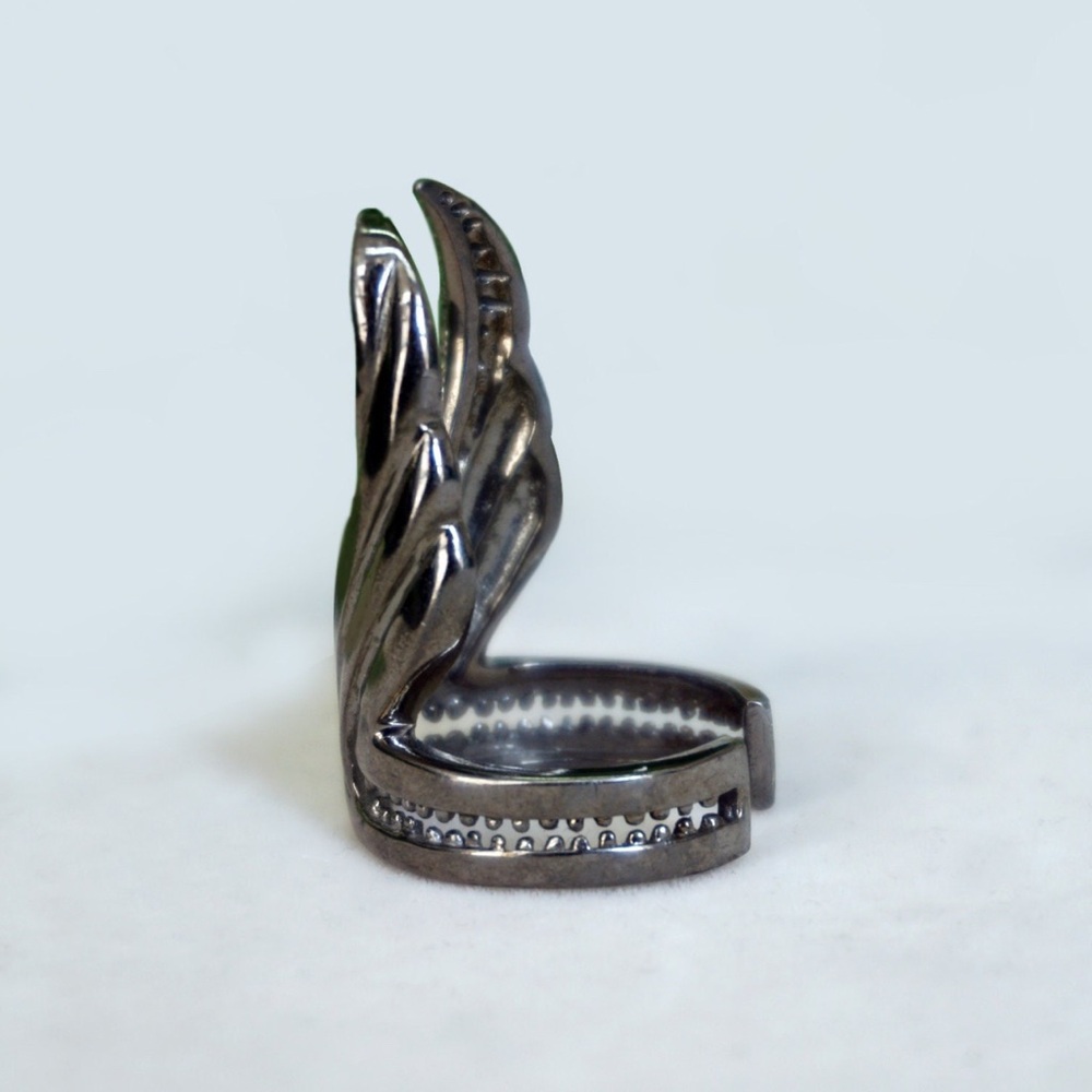 Vintage Genuine Pave Diamond Angel Wings Solid 925 Sterling Silver Handmade Ring - Picture 4 of 4